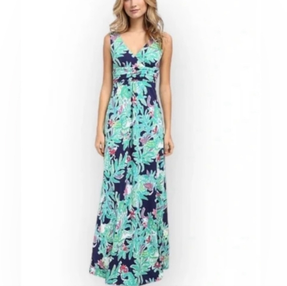 Lilly Pulitzer Dresses & Skirts - Lilly Pulitzer Vibrant Sloane Sleeveless Maxi Dress Navy Blue Green Size Small